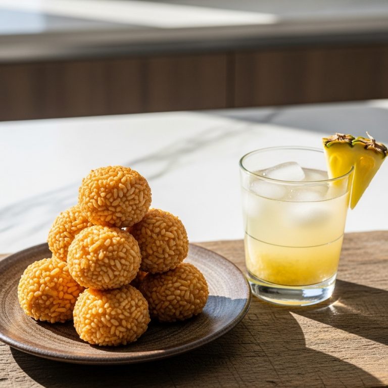 Colombian Gluten-Free Coconut Rice Balls with Agua de Piña (Pineapple Water)